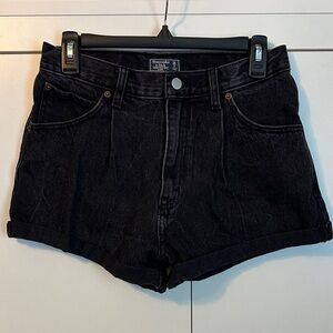 Abercrombie & Fitch Black High-Rise Rolled Hem Denim Shorts